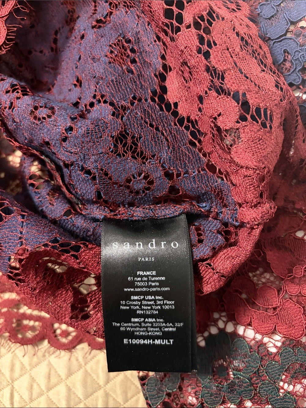 Sandro Red Blue Green Floral Lace Long-Sleeve Crop Top - Picture 6 of 6